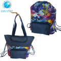 Shape-changeable Drawstring Shoulder Bag with Front Zipper Pocket Multi-purpose Bag